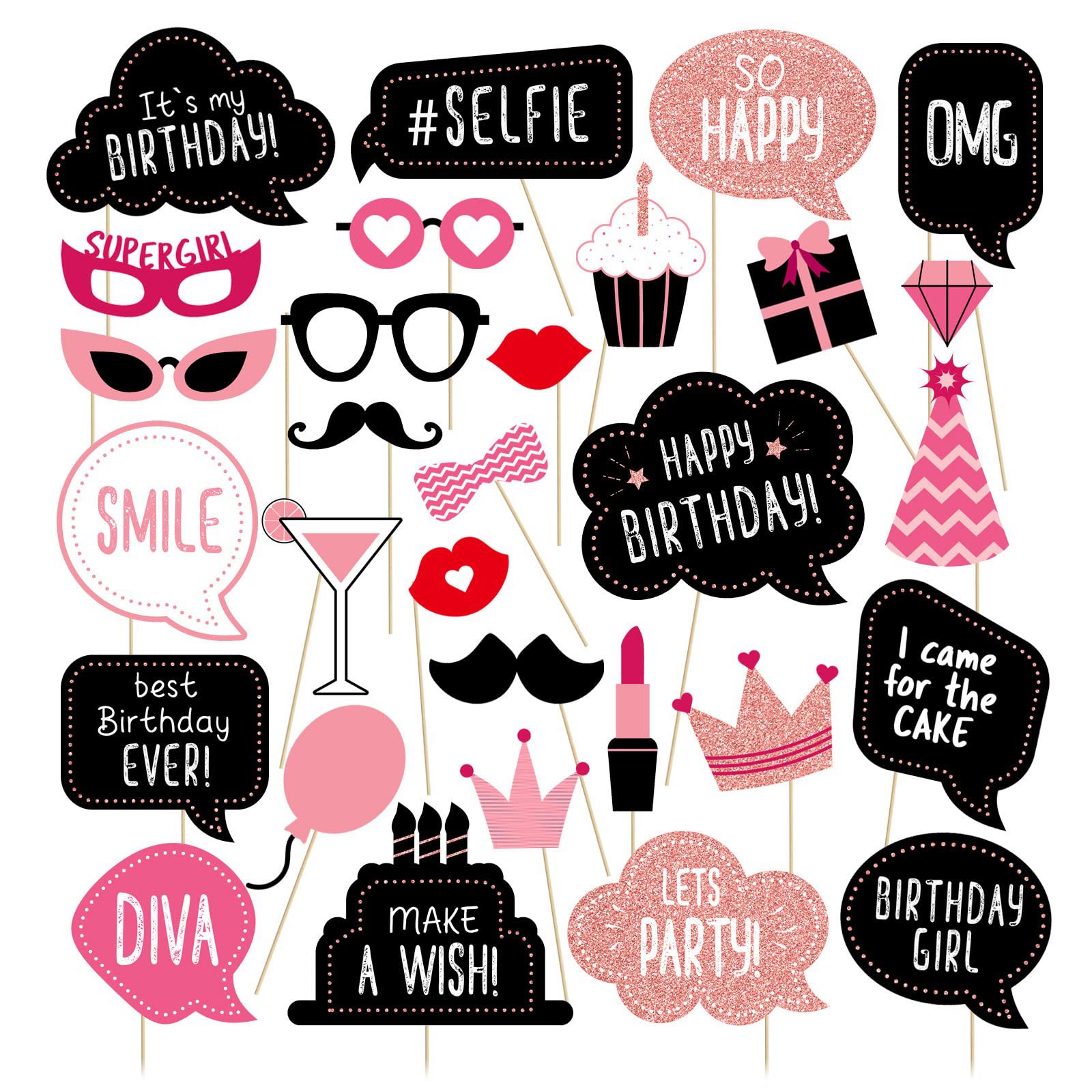 Happy Birthday-banner, roségoud, verjaardagsdecoraties voor vrouwen, grote Happy Birthday-achtergrond, binnen en buiten, fotocabine, achtergrond, banner, decoratiebenodigdheden (2 stuks