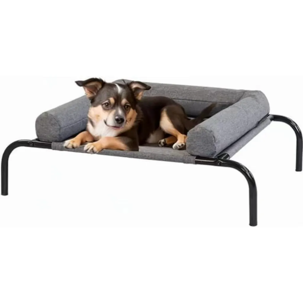 Cama elevada para animais de estimação em malha de tectilene XL respirável com tecido de reforço macio e material de aço com padrão floral para cães e gatos