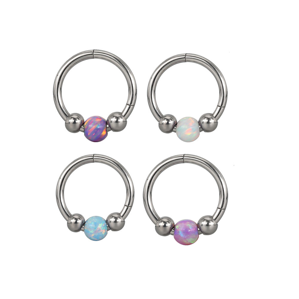 GZN Titanium Hinged Segment Hoop Ring With Ball and Blue White - Main Image