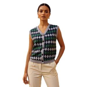 विंटेज Jacquard आर्ययल बटन v-गर्दन वाली बनियान महिलाओं <span class=keywords><strong>2026</strong></span> वसंत की नई शैली ढीली फिट यूरोपीय अमेरिकी शैली बहुमुखी शीर्ष - Product Image 6