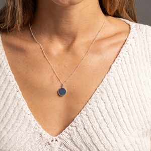 Blue Opal Jewelry Set Sterling Silver Circle Pendant Necklace Matching Dangle <b>Earrings</b> Gift For Women - Product Image 1