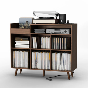 Soporte para Tocadiscos Vintage con Certificación BSCI-TSCA/EPA, Estación de Carga, Antivuelco, 8 Estantes Abiertos, Almacenamiento para Vinilos, Capacidad para 500 Discos - Product Image 1