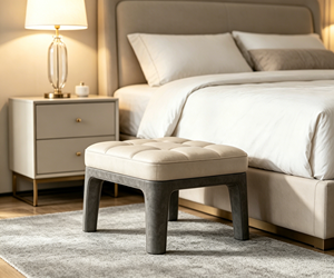 Taburete Moderno Tapizado en Tela con Patas de Madera Oscura para Muebles de Sala de Estar - Product Image 5