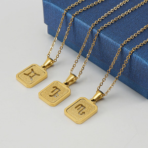 Collar con Colgante del Zodiaco Hueco Esmerilado Chapado en Oro <span class=keywords><strong>de</strong></span> 18k, No se Deslustra, Joyería <span class=keywords><strong>de</strong></span> Acero Inoxidable con 12 Signos, Colgante <span class=keywords><strong>de</strong></span> Astrología y Horóscopo - Product Image 3