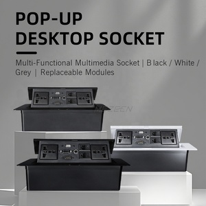 Boîtier de sol escamotable tout-en-un <span class=keywords><strong>pour</strong></span> bureau avec 2 prises de courant femelles, VGA, USB, audio, réseau et téléphone - Product Image 2