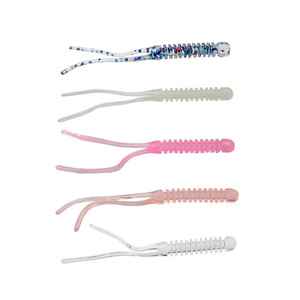 Señuelo de pesca Root, cebo blando de TPR con cola de doble aguja, 5 colores, paquete de 12, gusano artificial pequeño para pesca de lubina en agua dulce - Product Image 2