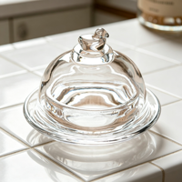 Pot à beurre rond en verre transparent durable 2026 pour cuisine domestique, avec couvercle à poignée, portable, chauffable, pour beurre et desserts