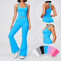 Ensemble de yoga 2 pièces sans coutures, haut de sport côtelé à dos nageur haute élasticité et pantalon de sport évasé coupe bootcut