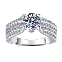 Bague de fiançailles triple rangée pavée en argent sterling S925 avec certificat GRA, moissanite ronde brillante couleur D VVS1 pour femme