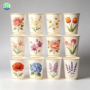 Gobelets à café jetables recyclables en gros, sans plastique, avec revêtement aqueux, en papier, 8oz 12oz 16oz, imprimés sur mesure motif floral - Product Image 3