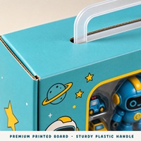 Boîte cadeau Robot Cool Play avec poignée et fenêtre, emballage en carton bleu personnalisé pour enfants de 3 ans et plus