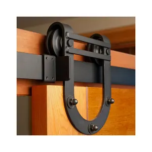 Horse Shoe Shape Black Powder Coated Door Hardware Kit Sliding Barn Door Hardware