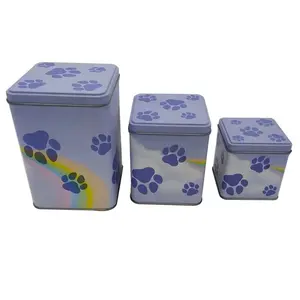 China Manufacturer Customized Logo Printed Square Tin Box Set Of 3 Pcs For Tea Candy Cookie Food Pet Food Storage