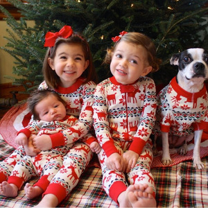 Piyama termal lengan panjang untuk anak, piyama orang tua motif rusa kutub Natal musim semi