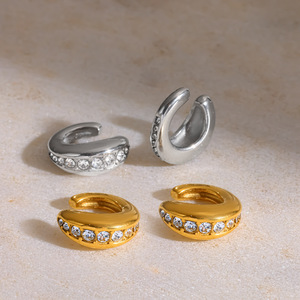 Pendientes con clip en forma de C, aleación de zinc, con pedrería, en oro y plata, para orejas no perforadas, joyería de moda. - Product Image 3