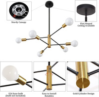 Luminaires suspendus LED modernes industriels 40W 165-265V 6 lampes dorées pour la décoration du salon avec base E26