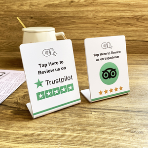 แท่นวาง NFC ขนาด 3x4 นิ้ว สำหรับรีวิว Trustpilot เชื่อมต่อโซเชียลมีเดีย Instagram <span class=keywords><strong>Facebook</strong></span> Tripadvisor พร้อมจอแสดงผล NFC - Product Image 1