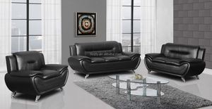 Ensemble <span class=keywords><strong>canapé</strong></span> + causeuse 3 + 2 + 1 en Faux <span class=keywords><strong>cuir</strong></span> noir, causeuse en coupe moderne, pour salon - Product Image 3