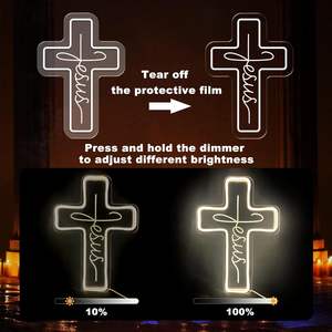 Letrero Luminoso LED con Cruz de Jesús para Decoración de Pared, Multicolor, Regulable, Religioso, para Hogar, Dormitorio, Sala de Estar, Centro Comercial - Product Image 6