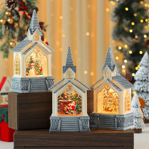 Cadeaux de Noël, maison du Père Noël, lanterne en cristal, décorations de Noël, ornements de maison, boîte à musique avec neige - Product Image 4