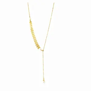 Simple clavicle chain neck tide jewelry with pearl choker fairy willow leaf chain pendant necklace for Woman Creative Bohemia