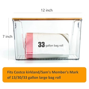 Dispenser Kantong Sampah <span class=keywords><strong>2</strong></span> in 1, Tempat Penyimpanan Kantong Sampah 13 Galon, Organizer Kantong Sampah di Bawah Wastafel, Pemasangan di Dinding Bamb - Product Image 2