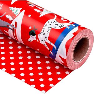 Dog Christmas <b>Wrapping</b> <b>Paper</b> Roll 17 In X 33 Ft Reversible Skiing Puppy Polka Dot Design Gift Craft Packaging - Product Image 1