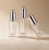 Flacon en verre cristal 50 ml, flacon de sérum cosmétique 30 ml, emballage pour soins de la peau 20 ml avec compte-gouttes argenté électrolytique à pression