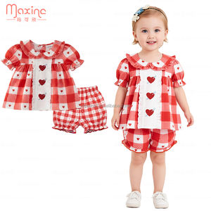 Ensemble de broderie pour fille, Saint-Valentin, nœud papillon Peter Pan, vêtements pour filles, manches courtes, ensemble de <span class=keywords><strong>2</strong></span> pièces pour filles - Product Image 4