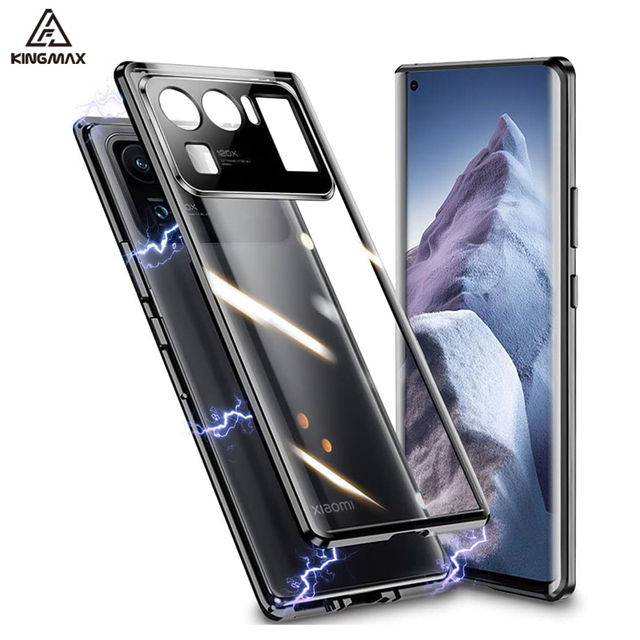 For Xiaomi 11 Ultra Phone Case Double-sided Glass Magnetic Case Metal 360 Degree Anti Drop Full Case Protect the Lens Black