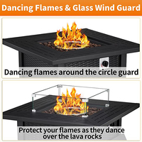 Brasero d'extérieur au propane de 28 pouces, modèle Basic, en acier, de type table carrée, 50 000 BTU, autoportant, avec verre pour foyer, pour patios et fêtes hivernales