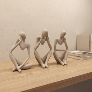 Sculpture Art Déco en Résine, <span class=keywords><strong>Statue</strong></span> Penseur, 3 Pièces, 1 Ensemble, Figurines Dorées pour Décoration Intérieure et Bureau - Product Image 3