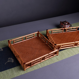 Handmade Bamboo Woven Tray Rectangle 20x31 Square 25x25 Herringbone Pattern Tea Ceremony Serving Tray Bamboo Products - Product Image 3