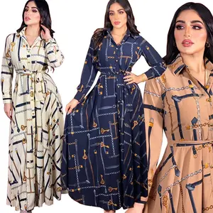 Wholesale Women Soft Long Shirt Dress Middle East Islamic Clothing Printed Long Sleeve Casual Dress Tunic