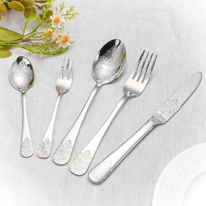 Trung Đông 5/65/200 Pcs Hoa Trang Trí Ngã Ba Dao Và Muỗng Bạc 3D Laser Dao Kéo Đặt Thép Không Gỉ Flatware - Product Image 1