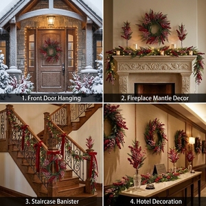 <span class=keywords><strong>Guirlande</strong></span> de Noël artificielle en cèdre et cyprès, décorée de baies rouges givrées, pour ornement de Noël, cheminée, escalier, décoration de fête - Product Image 5