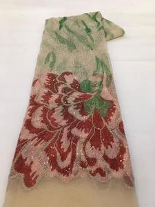 Tissu en gros : Tissu africain en maille brodée de perles et de sequins pour robes, tenues et vêtements pour enfants, dentelle de 5 yards - Product Image 1