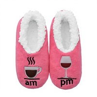 Chaussettes-pantoufles décontractées pour femmes, couleur vin - Super douces, confortables, antidérapantes, doublure polaire, pantoufles d'hiver pour la maison (Rose L Grand) Cadeau Café