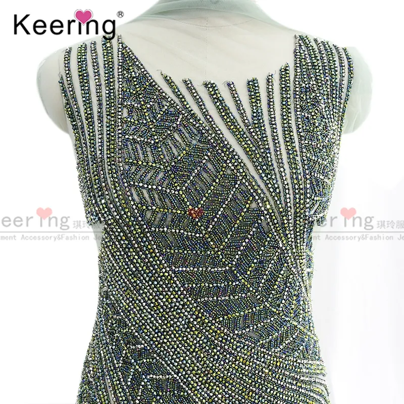 WDP-202 Keering, novedad, Vestido largo de fiesta de noche de boda, AB, hoja verde, corona, corpiño, apliques de diamantes de imitación