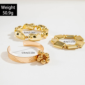 Juego de Pulseras Abiertas con Líneas Geométricas y Cuentas Estilo Punk para Mujer, Joyería Dorada de Moda para Bodas, Compromisos y Fiestas - Product Image 4