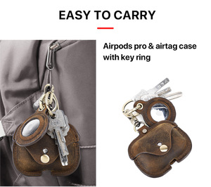 Étui de protection <span class=keywords><strong>Airpods</strong></span> <span class=keywords><strong>Pro</strong></span> en cuir de cheval fou de haute qualité 2 en 1 pour support <span class=keywords><strong>Airtag</strong></span>, cadeau de noël - Product Image 6