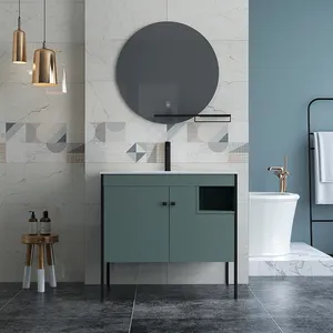 Lüks yüzen banyo makyaj aynası dolabı Modern yeşil duvara monte banyo tezgah seti çift lavabo mutfak