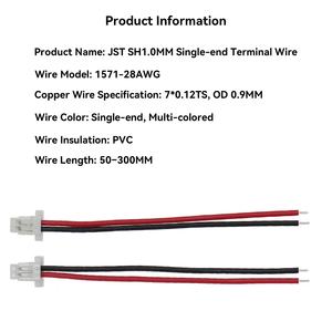 Kabel Terminal Ujung Tunggal JST SH 1.0mm Pitch Kustom Pabrik 2 3 4 5 8 9 10 12 Pin Kabel Tembaga Berlapis Timah 100mm 200mm 300mm - Product Image 5