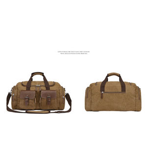 Custom Light Weight Fashion Canvas <b>Duffle</b> <b>Bag</b> Oversized Genuine <b>Leather</b> Weekend Travel <b>Bag</b> with Zipper Closure for Men and Women - Product Image 6