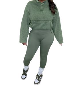 Viviblook Z311ST04 Mujer Nuevo Casual Patrón sólido Lavado Top corto y pantalones de yoga 2 piezas Gimnasio Fitness Deportes y ocio Se - Product Image 6