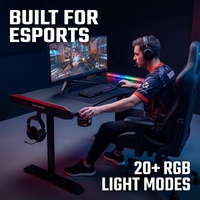 Bureau debout électrique moderne en aluminium AOR pour le gaming et le bureau, avec synchronisation RGB, support intégré pour clavier et souris USB, support pour casque, extensible