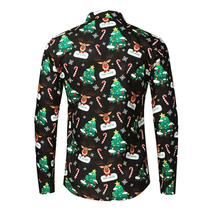 Camicia da <span class=keywords><strong>uomo</strong></span> con stampa di Babbo Natale, manica lunga, casual, natalizia, alla moda, 18 colori, vestibilità slim. - Product Image 6