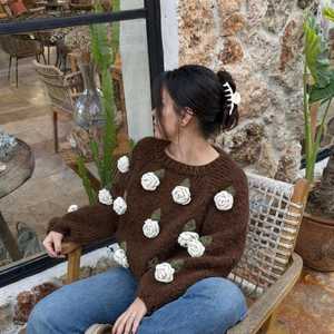 OEM ODM 3D <strong>Daisy</strong> Chunky Sweater Hand Knit Flower Pullover Oversized Boho Knitwear Mother39s Day Gift Cozy Winter <strong>Jumper</strong> Floral G - Product Image 4