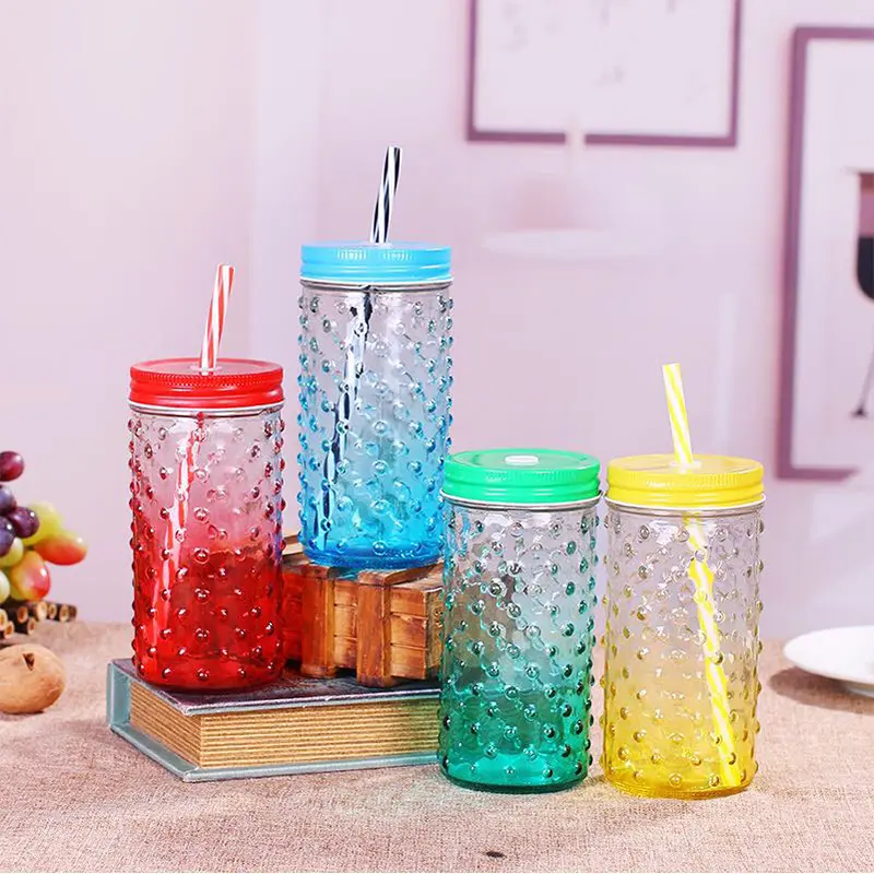 Round Gradient Color Glass Bottle Beverage Cold Drink Bottles Tea Water Juice Container
