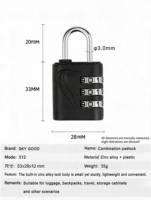 Cadenas à combinaison compact à 3 chiffres avec corps en alliage de zinc, idéal pour les sacs à dos de voyage et les bagages, antivol